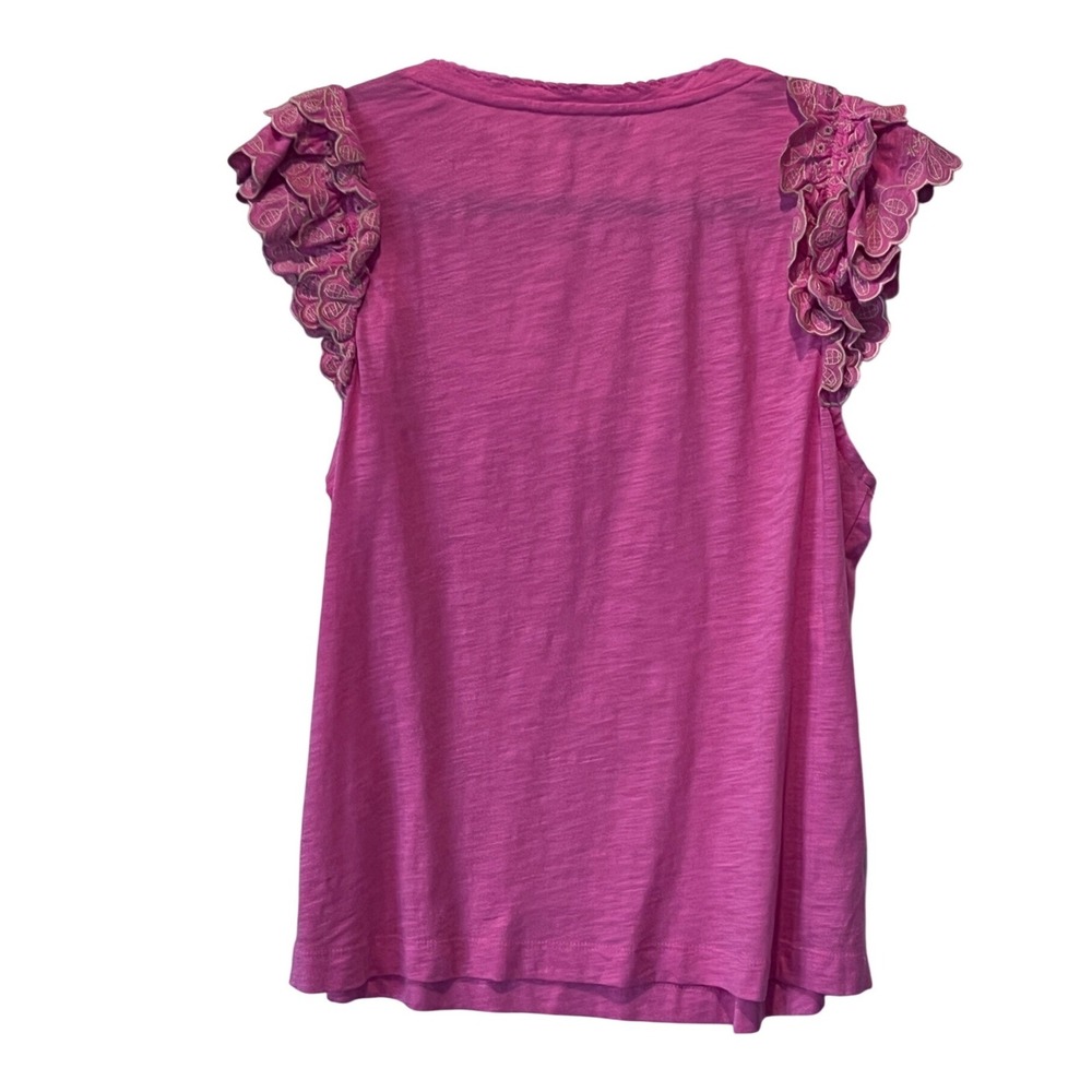 Democracy Salmon‎ Pink Ruffle Embroidered Sleeve Top Shirt Women's Size L - Picture 6 of 7
